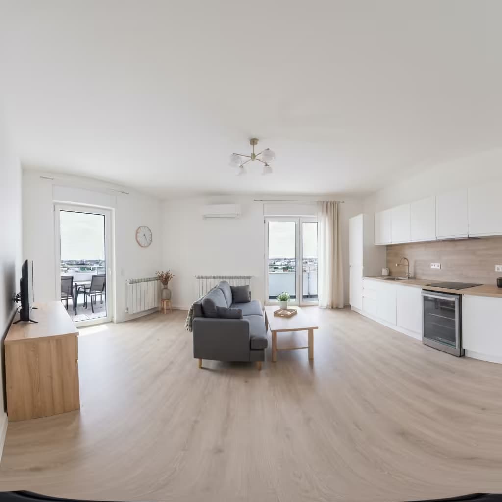 360 Grad Rundgang für Immobilien in modernem, hellem Wohnraum